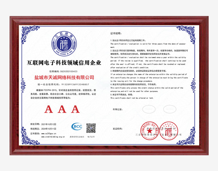 互联网电子科技领域信用企业